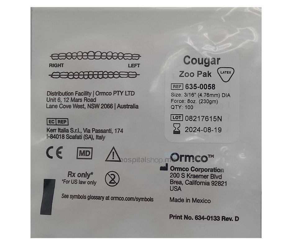 Ormco Zoo Pack Extra Oral Elastics Light 8 oz — 230 g 3/16” 4.76mm Cougar 15Pack of 100nos 635-0058