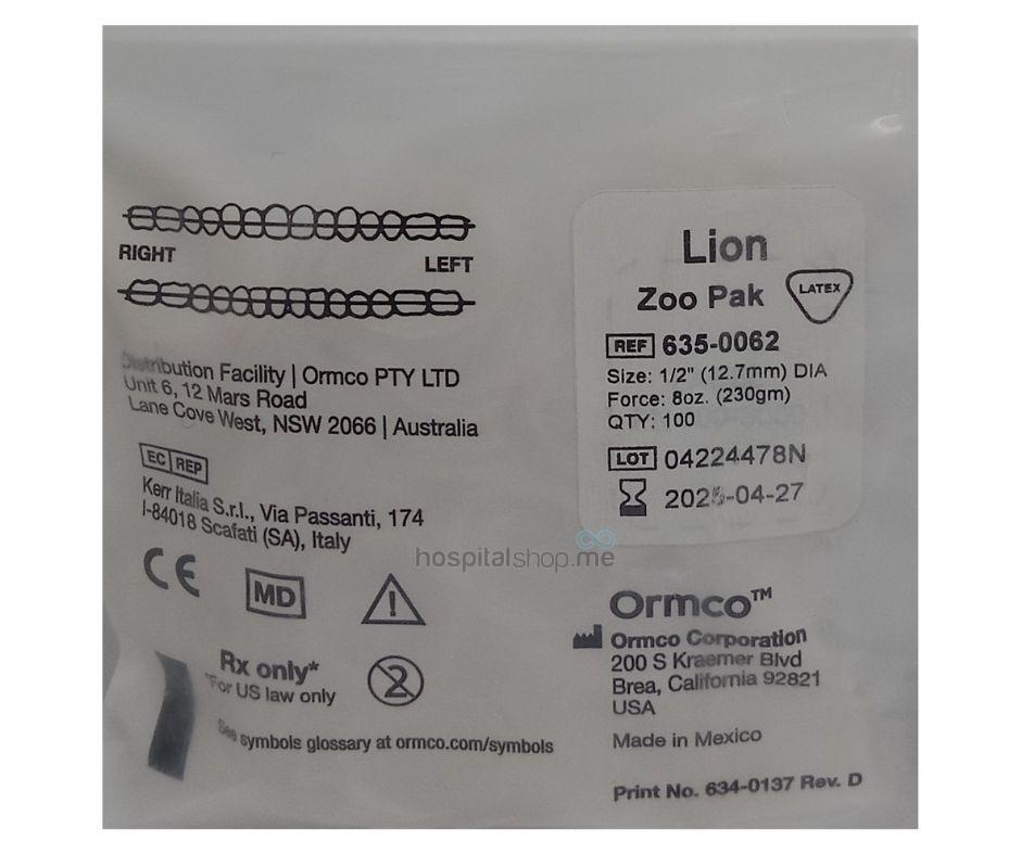Ormco Zoo Pack Extra Oral Elastics Light 8 oz — 230 g 1/2” 12.7mm Lion 15Pack of 100nos 635-0062