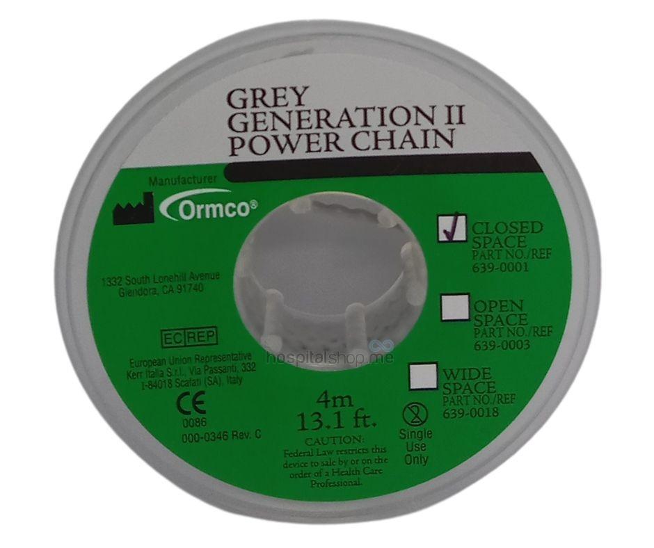 Ormco Power Chain Generation 2 Closed Grey 13.1 Ft 3.99mts Spool 639-0001