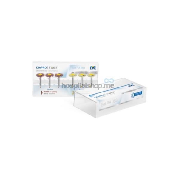 EVE DIAPRO Twist RA 363 2-Step Polishing LISI, Porcelain Fine, Medium Twist Shape Brown/ Cream Kit 9092
