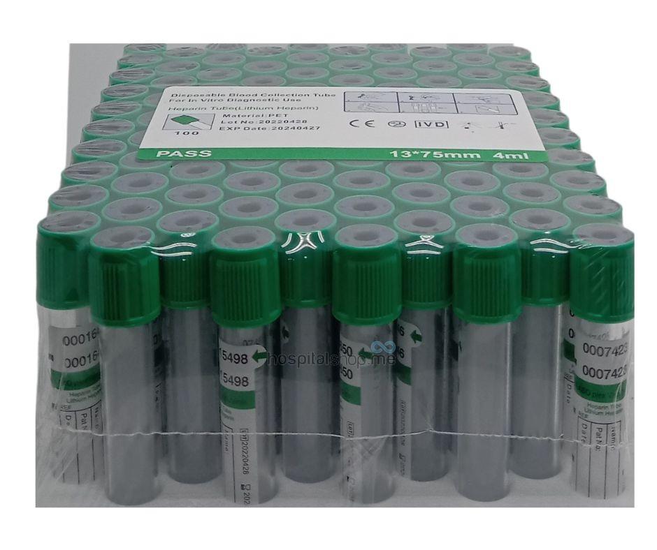 Vacutainer GREEN - Lith Heparin - 4ml 100Pcs